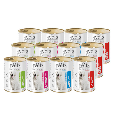 4Vets Natural Wet Dog Food, Mixed Flavors, 12 x 400 g