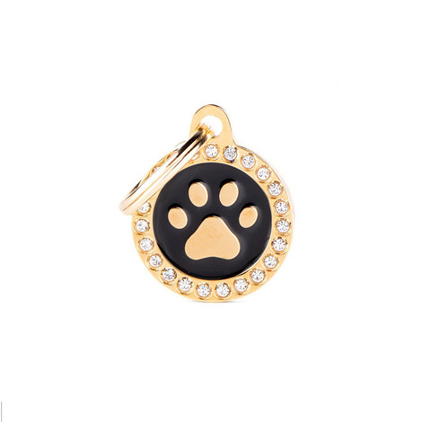 Engraved ID Tag for Dogs and Cats: Circle with a Paw Print, Gold Glam