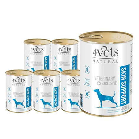 4Vets Natural Skin Support Wet Veterinary Dog Food for Dogs with Skin Problems, 6 x 400 g