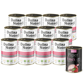 Dolina Noteci Premium Wet Dog Food, Rich in Veal with Green Peas, 12 x 400 g Set + Free Piper Animals with Turkey and Broccoli, 400 g