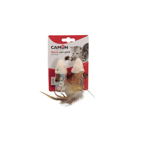 Camon Cat Toy: Flower-Patterned Mice with Feathers (2-Pack)