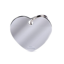 Large Chrome Heart-Shaped Engraved ID Tag for Dogs and Cats
