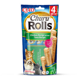 Inaba Cat Churu Rolls Chicken Wraps Tuna Chicken and Tuna Flavored Cat Treats 4 x 10 g