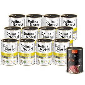 Dolina Noteci Premium Wet Dog Food, Rich in Chicken, 12-Pack (400 g each) + Free Piper Animals Wet Dog Food with Duck and Pear (400 g)