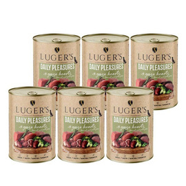 Luger's Daily Pleasures Wet Dog Food with Goose Hearts, Broccoli, and Green Peas, 6 x 400 g Set