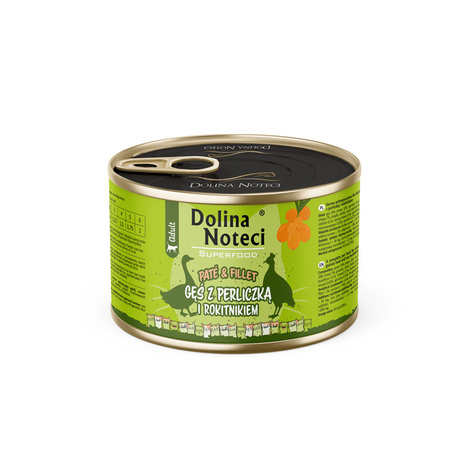 Dolina Noteci Superfood Wet Cat Food with Goose, Guinea Fowl, and Sea Buckthorn: Pâté &amp; Fillet, 185 g