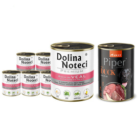 Dolina Noteci Premium Wet Dog Food, Rich in Veal with Green Peas, 6 x 800 g + Piper Animals with Duck and Pear, 400 g (Free)