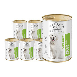 4Vets Natural Wet Dog Food with Venison, 6 x 400 g cans