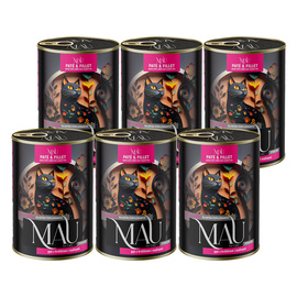 MAU Pâté and Fillet Wet Cat Food for Spayed/Neutered Cats—Goose with Rabbit and Raspberries, 6 x 400 g Set