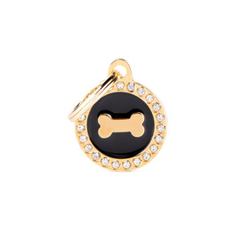Engraved ID Tag for Dogs and Cats: Circle and Bone Design, Gold Glam