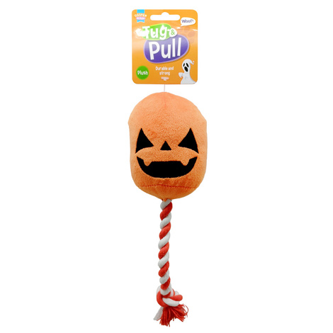 Cooper & Pals Halloween Pumpkin Dog Toy with Squeaker and Tug Strings, 30 cm