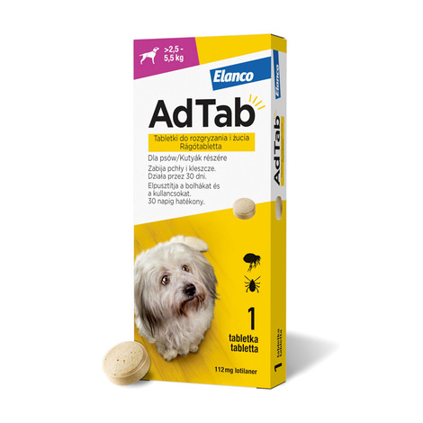 Elanco AdTab Flea and Tick Tablet for Dogs Weighing 2.5–5.5 kg, 1 tablet