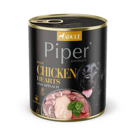 Piper Animals Wet Dog Food with Chicken Hearts and Spinach, 800 g