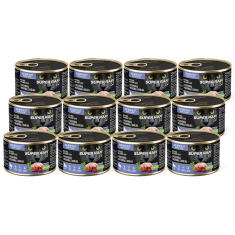 Super Rafi Cat Wet Cat Food with Quail and Rabbit Liver, 12 x 185 g Set