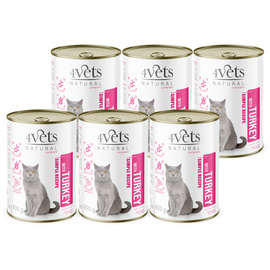 4Vets Natural Wet Cat Food with Turkey, 6-Pack (400 g each)