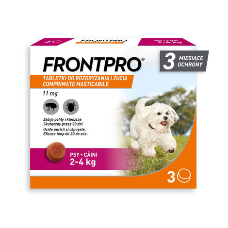 Frontpro Chewable Tablet for Dogs Weighing 2–4 kg to Treat Fleas and Ticks, 3-Pack. 11 mg