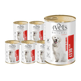 4Vets Natural Wet Dog Food with Beef, 6 x 400 g cans