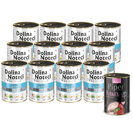 Dolina Noteci Premium Wet Dog Food, Rich in Lamb, 12-Pack (400 g each) + Free Piper Animals Wet Dog Food with Turkey and Broccoli (400 g)