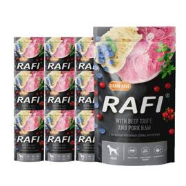 Rafi Wet Dog Food: Beef Stomachs with Ham, 10 x 500 g Set