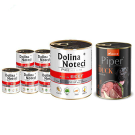 Dolina Noteci Premium Wet Dog Food, Rich in Beef, 6-Pack (800 g each) + Free Piper Animals Wet Dog Food with Duck and Pear (400 g)