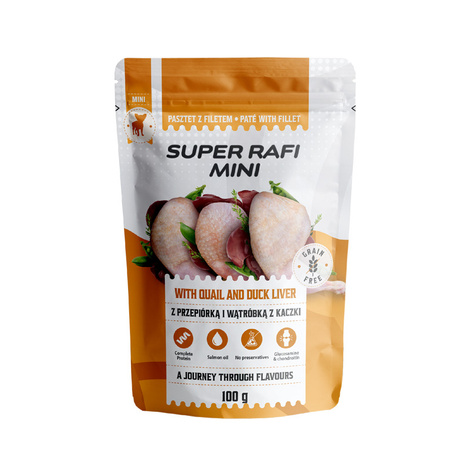 Super Rafi Mini Wet Dog Food for Small Breeds with Quail and Duck Liver, 100 g