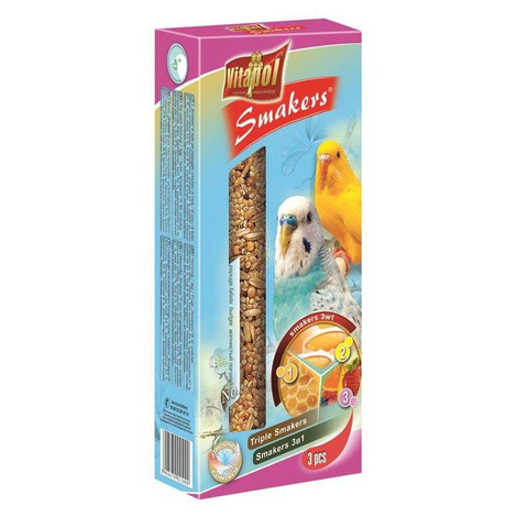 Vitapol Smakers 3-in-1 Bird Food: Egg, Honey, and Fruit Flavors for Budgies, 130 g