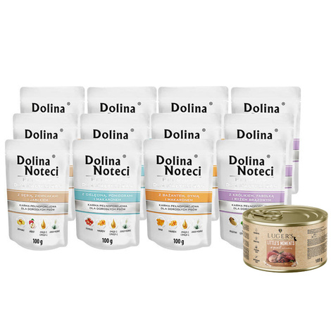Dolina Noteci Premium Mix Wet Dog Food for Small Breeds, 12 x 100 g + a free 185 g can of Luger's Little's Moments with Quail