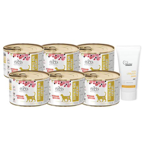 Veterinary wet food for cats with urinary tract conditions: 4Vets Natural Urinary Non-struvite, set of 6 x 185 g + Over Zoo Over Urinary Paste, a paste that supports the urinary tract in cats, 50 g