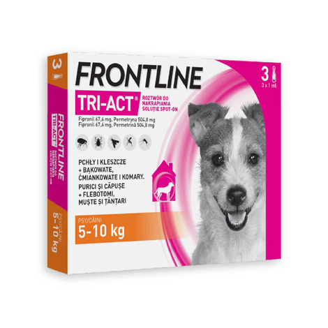 Frontline Tri-act Spot-On Solution for Dogs Against Fleas and Ticks, Size S, 3 pipettes, 1 ml each