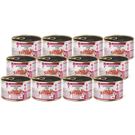 Super Rafi Mini Wet Food for Small Breed Dogs with Veal and Goose Hearts, 12 x 185 g Set
