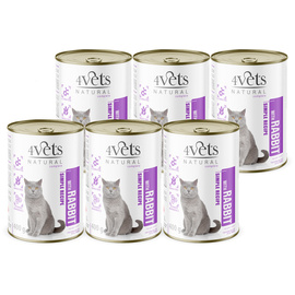 4Vets Natural Sterilised Wet Cat Food with Rabbit, 6-Pack (400 g each)