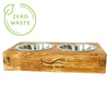 0.9-liter double food bowl for dogs or cats in a stylish wooden stand with a logo Dolina Noteci