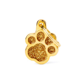 Engraved ID Tag for Dogs and Cats: Small Gold Glitter Paw Design