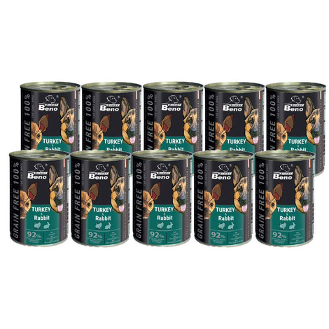Super Beno Grain-Free Wet Dog Food with Turkey and Rabbit Chunks in Gravy, 10-Pack (415 g each)