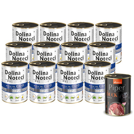 Dolina Noteci Premium Wet Dog Food, Rich in Cod with Broccoli, 12-pack (400 g each) + Free Piper Animals with Duck and Pear (400 g)