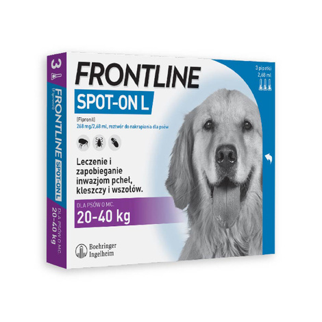 Frontline Spot-on Spot-on Solution for Dogs Against Fleas and Ticks, L, 3 pipettes, 2.68 ml