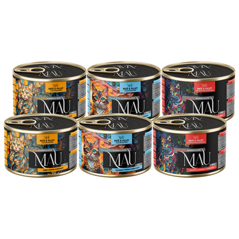 MAU Pâté and Fillet Wet Cat Food, Three-Flavor Mix, 6-Pack (185 g each)