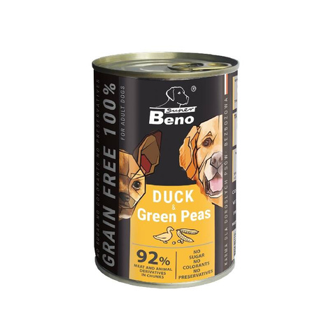 Super Beno Grain-Free Wet Dog Food with Duck and Green Peas in Gravy, 415 g
